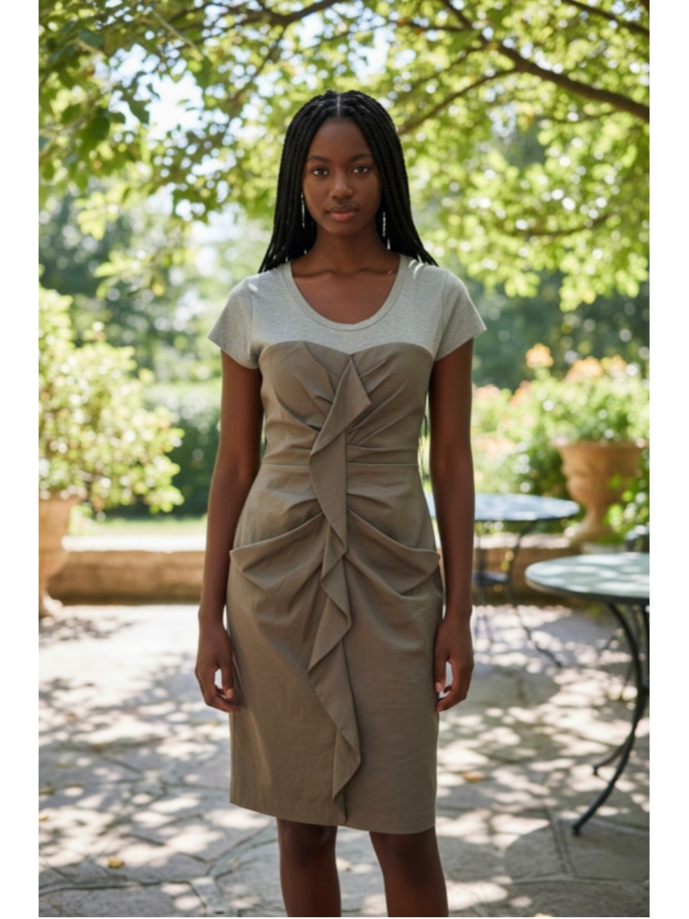 BCBGMAXAZRIA Midi Dress Size 10 Olive and Grey